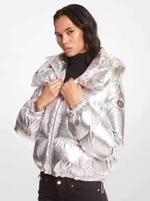 Silver long best sale puffer coat