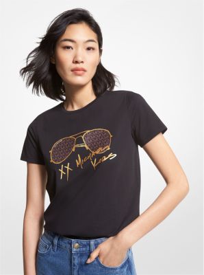 Logo Aviator Print Organic Cotton T-Shirt | Michael Kors Canada