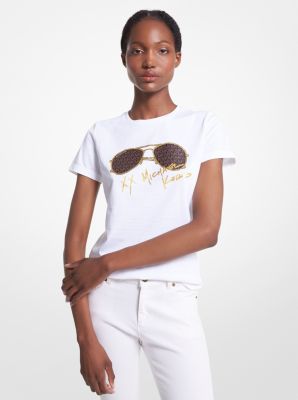 Michaelkors Logo Aviator Print Organic Cotton T-Shirt,WHITE