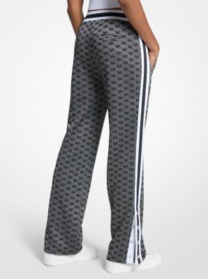 Logo Print Metallic Stretch Knit Track Pants