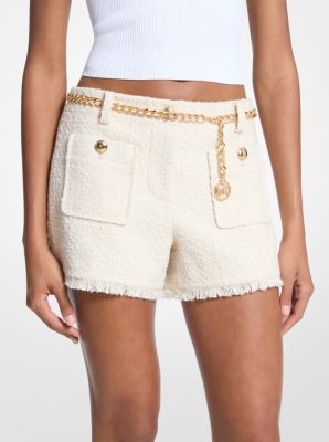 Michael Kors Eyelash Tweed Mini Shorts In Brown