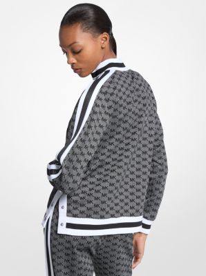 Logo Print Metallic Stretch Knit Half-Zip Jacket | Michael
