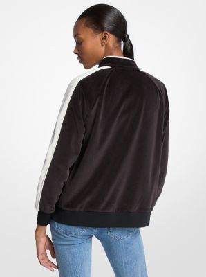 Veste à fermeture éclair en velours à rayures in NOIR | Michael Kors