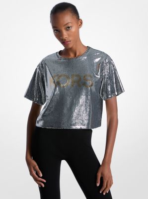 Michael Kors Kors Sequined Boxy T-shirt In Gray