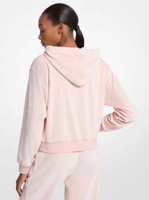 Embellished Logo Velour Hoodie