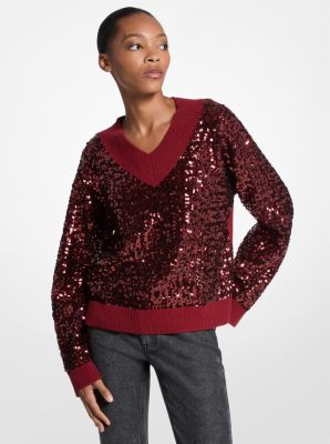 Michael Kors Sequined Cotton Blend Sweater In Red