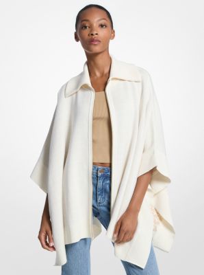 Michael Kors Reversible Logo Cotton Blend Zip-up Poncho In White