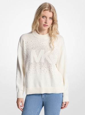 Embellished Logo Cotton Blend Sweater