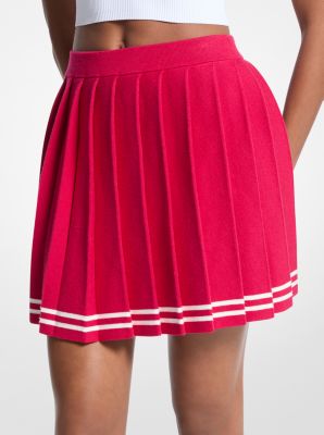 Michael Kors Pleated Cotton Blend Skirt In Red