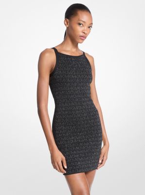 Michael Kors Metallic Logo Jacquard Tank Dress In Black