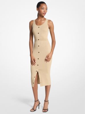 Michael Kors Metallic Knit Midi Tank Dress In Neutral