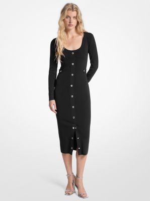 Robe mi-longue côtelée en viscose extensible