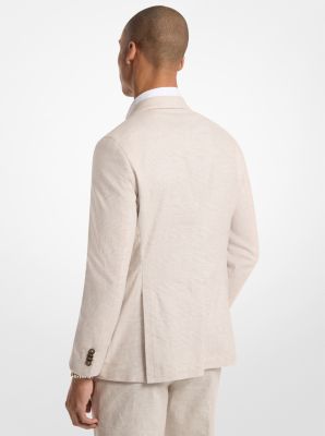 Stretch-Blazer aus Baumwolle und Leinen mit Karomuster