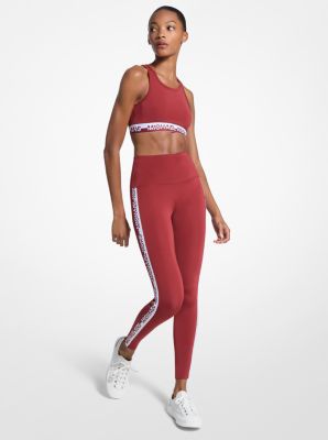 Michael Kors Stretch Knit Logo Tape High-waisted Leggings In Red
