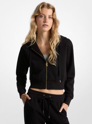 Logo Jacquard Charm Jacquard Cropped Zip-Up Hoodie