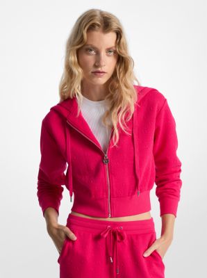 Logo Jacquard Charm Jacquard Cropped Zip-Up Hoodie