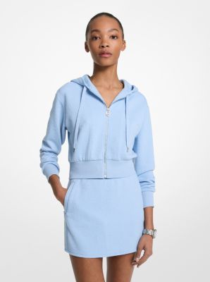 Shop Michael Kors Logo Jacquard Charm Jacquard Cropped Zip-up Hoodie In Blue