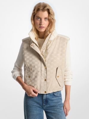 Michael Kors Logo Jacquard Puffer Vest in Natural size S