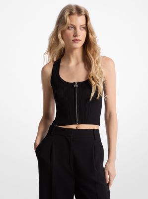 Ribbed Viscose Blend Zip-Up Tank Top image number 0