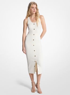 Michael Kors Stretch Viscose Blend Midi Tank Dress In White