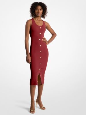 Michael Kors Stretch Viscose Blend Midi Tank Dress In Burgundy