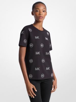 Camiseta de algodón con logotipo adornado in NEGRO | Michael Kors