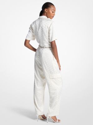 Logo Jacquard Satin Belted Jumpsuit