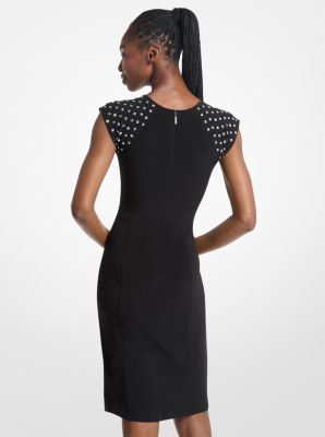 Studded-Sleeve Stretch Matte Jersey Dress