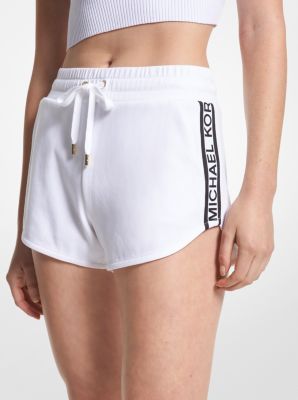 Short de survêtement en mélange de coton à bande à logo