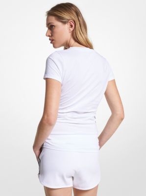 Logo Tape Organic Cotton Ruched T-Shirt | Michael Kors
