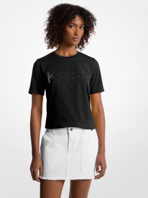 Camiseta de algodón con logotipo y lentejuelas
