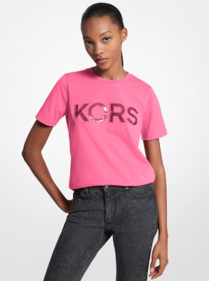 Sequined Logo Cotton T-Shirt
