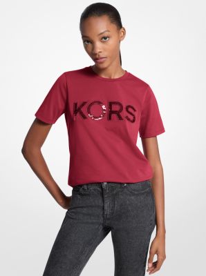 Sequined Logo Cotton T-Shirt
