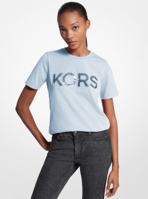 Sequined Logo Cotton T-Shirt