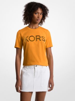 Camiseta de algodón con logotipo y lentejuelas