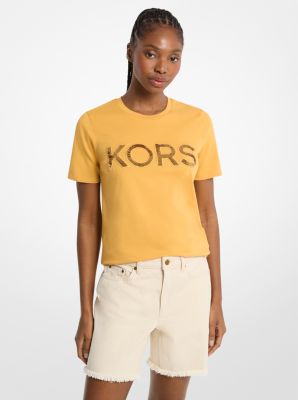 T-shirt en coton &agrave; paillettes et &agrave; logo