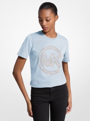 T-shirt en jersey de coton biologique avec logo &agrave; boutons