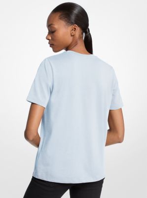 T-shirt en jersey de coton biologique avec logo &agrave; boutons