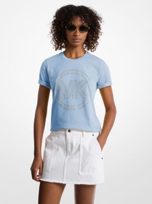 Camiseta de punto de algodón orgánico con logotipo con tachuelas