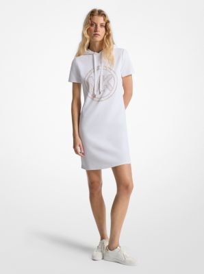 Studded Logo Cotton Blend Hoodie Dress