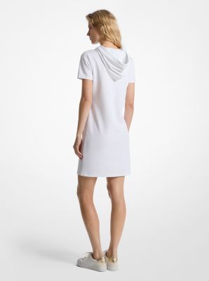 Robe à capuchon en mélange de coton clouté à logo in BLANC | Michael Kors