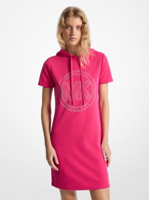 Robe à capuchon en mélange de coton clouté à logo