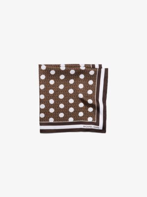 Shop Michael Kors Polka Dot Signature Logo Satin Twill Scarf In Brown