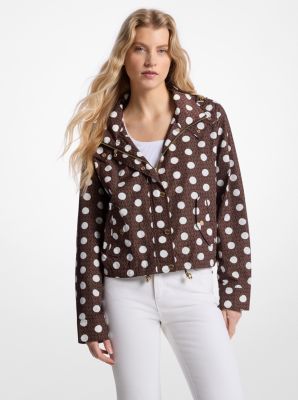 Michael Kors Polka Dot Signature Logo Ciré Jacket In Brown