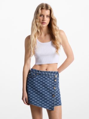 Jupe portefeuille en jacquard denim à logo image number 0