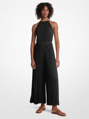 Pleated Embellished Georgette Halter Jumpsuit
