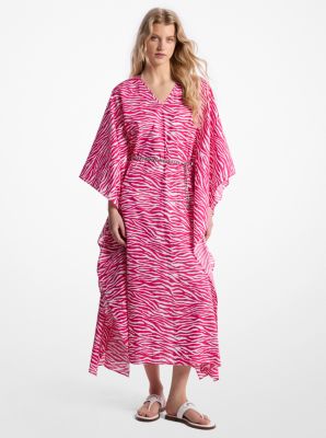 Zebra Print Cotton Belted Caftan