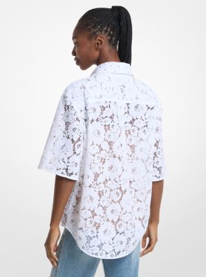 Studded Corded Floral Lace Shirt in WHITE | Michael Kors