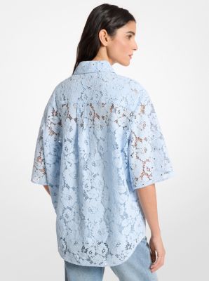Studded Corded Floral Lace Shirt in PASTEL BLUE | Michael Kors