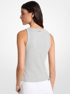 Embellished Logo Ribbed Cotton Blend Tank Top